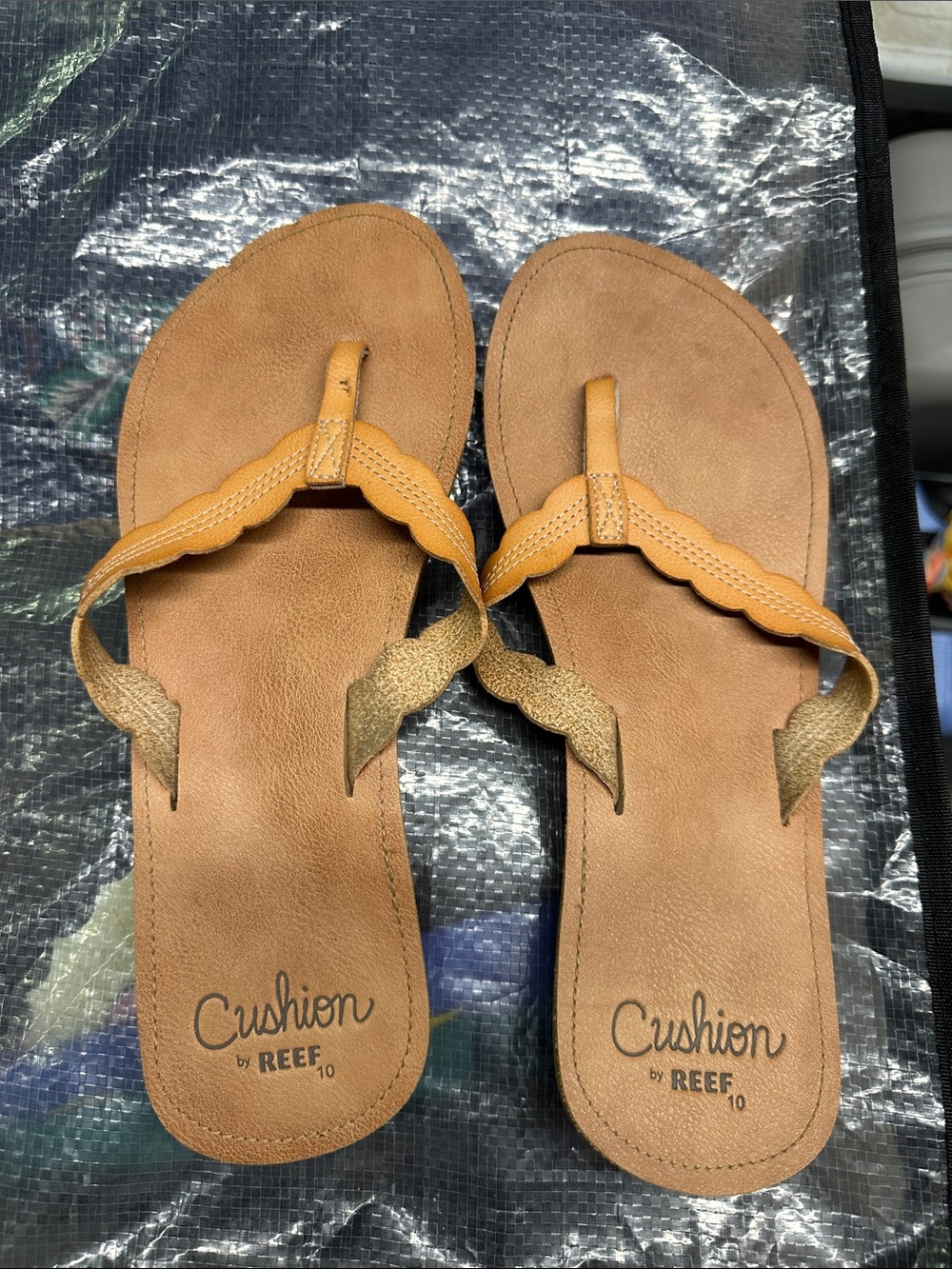 Reef Tan Scalloped Strap Flip Flops